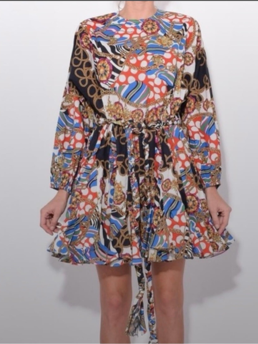 RHODE Multicolor Baroque Print Long-Sleeve Mini Dress